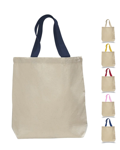 100% Cotton Canvas Tote Bags with Color Handles - Your Logo Print