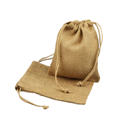 5" x 7" - Medium Natural Burlap Pouches Jute Drawstring Bags - Pack of 12 - Your Logo Print