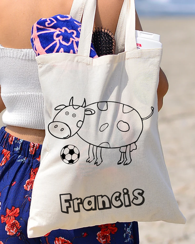 Black Color Baby Cow Tote Bag (Basic Level) - Coloring-Painting Bags for Kids - Your Logo Print