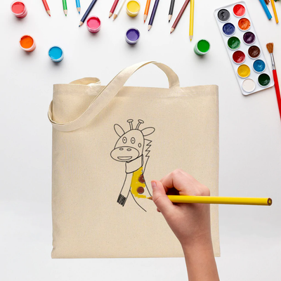 Black Color Giraffe Tote Bag (Basic Level) - Coloring-Painting Bags for Kids - Your Logo Print