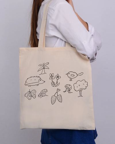 Black Color Jungle Tote Bag (Advance Level) - Coloring-Painting Bags for Kids - Your Logo Print
