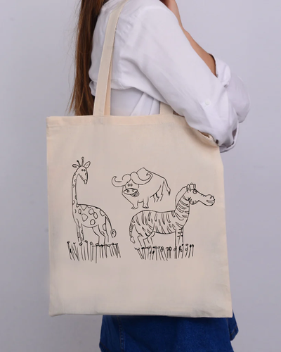 Black Color Meadow Tote Bag (Advance Level) - Coloring-Painting Bags for Kids - Your Logo Print
