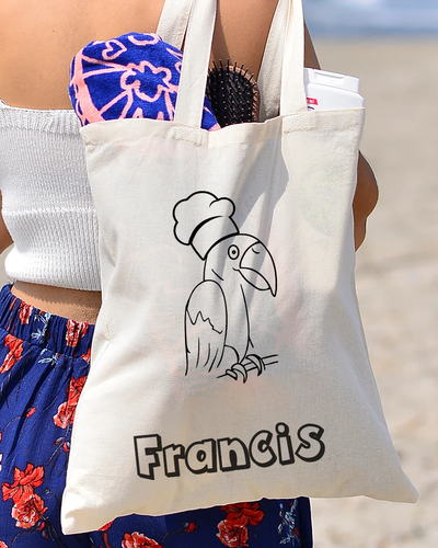 Black Color Parrot Tote Bag (Basic Level) - Coloring-Painting Bags for Kids - Your Logo Print