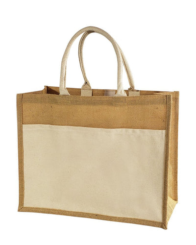 Easy-to-Decorate Jute Tote Bags with Canvas Front Pocket - By Piece - Your Logo Print