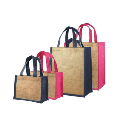 Gusseted Jute Tote Bags with Colored Trim and Handles (2 Available Sizes) - Your Logo Print