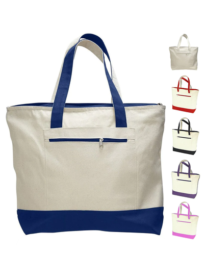 Heavy Canvas Zippered Shopping Tote Bags (By Piece) - Your Logo Print