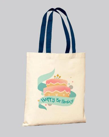 Navy/Natural Color Handle Customized Tote Bags - Promo Logo Tote Bags Two Tone - Your Logo Print