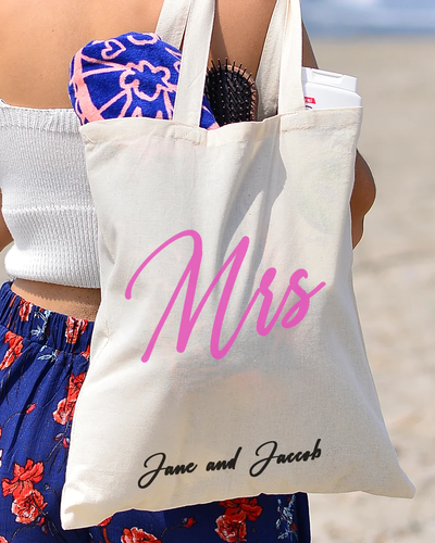 Pink Color Mrs Tote Bag - Bridal-Wedding Tote Bags - Your Logo Print