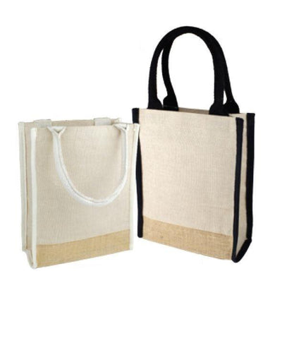 Small Jute Blend Tote Bags with Full Gusset and Burlap Accents - Your Logo Print