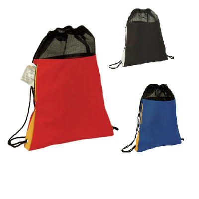 Tri Tone Polyester Mesh Drawstring Bag W/ Side Pocket - Your Logo Print