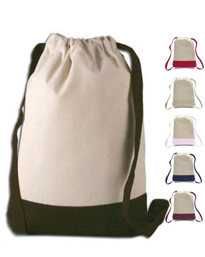 Two Tone Canvas Sport Backpacks / Wholesale Drawstring Bags (By Piece) - Your Logo Print