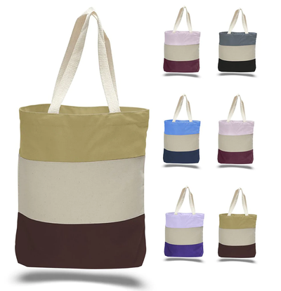 Wholesale Heavy Canvas Tote Bags Tri-Color - By Piece - Your Logo Print